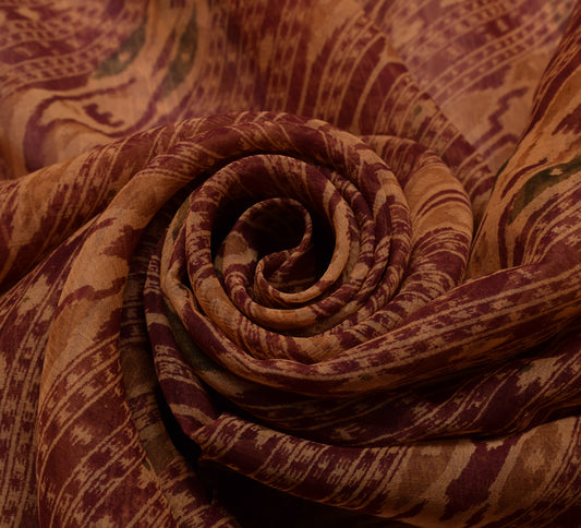 Sushila Vintage Brown Saree 100% Pure Georgette Silk Printed 5 Yard Craft Fabric