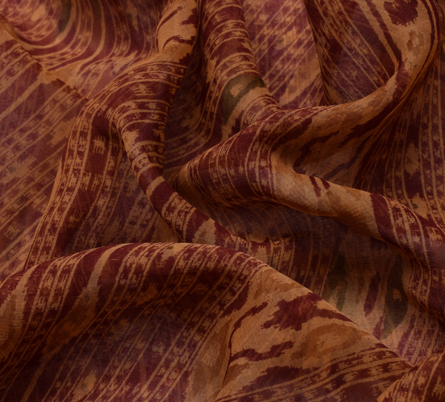 Sushila Vintage Brown Saree 100% Pure Georgette Silk Printed 5 Yard Craft Fabric