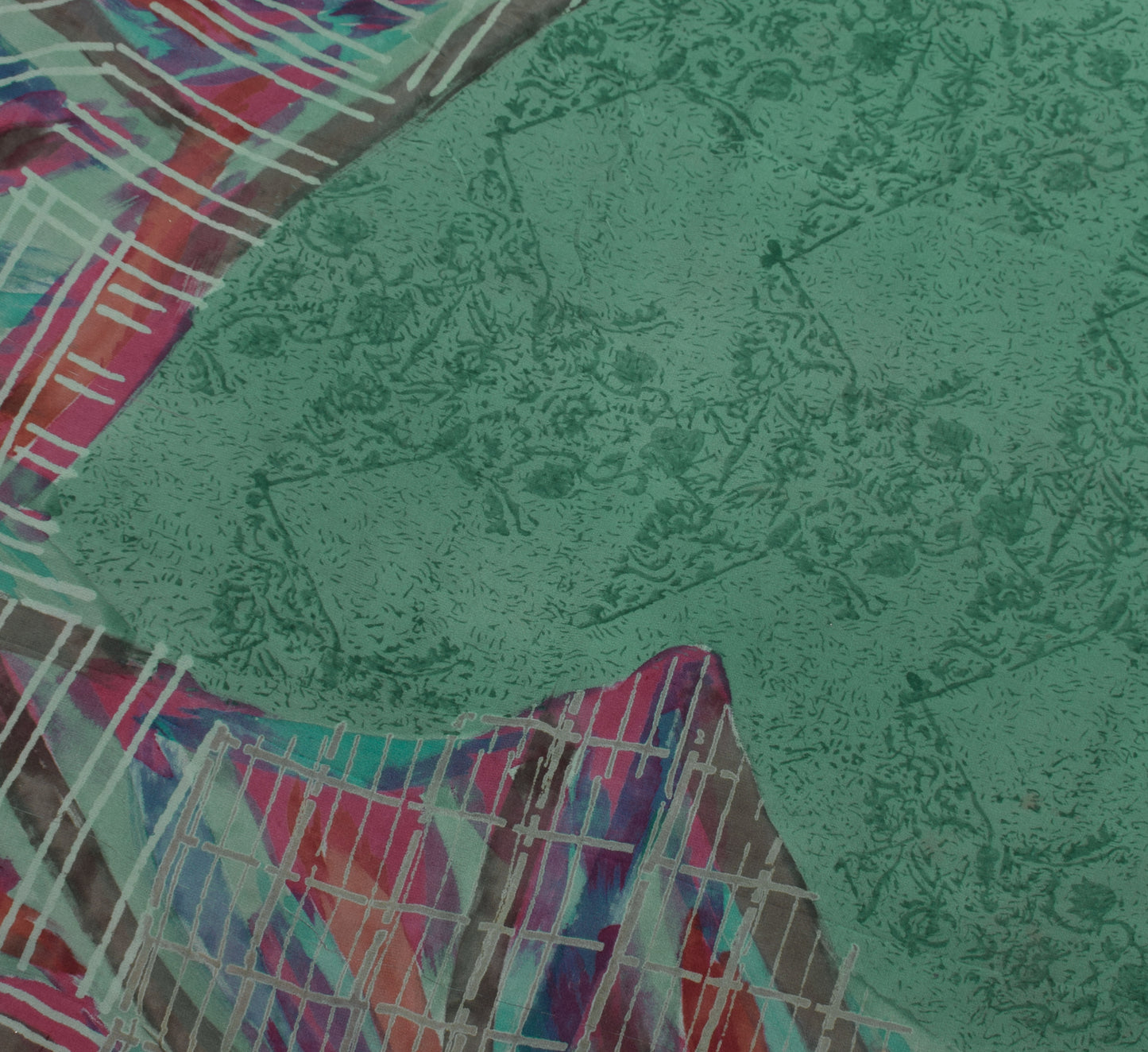 Sushila Vintage Green Saree 100% Pure Georgette Silk Printed 5 Yard Craft Fabric