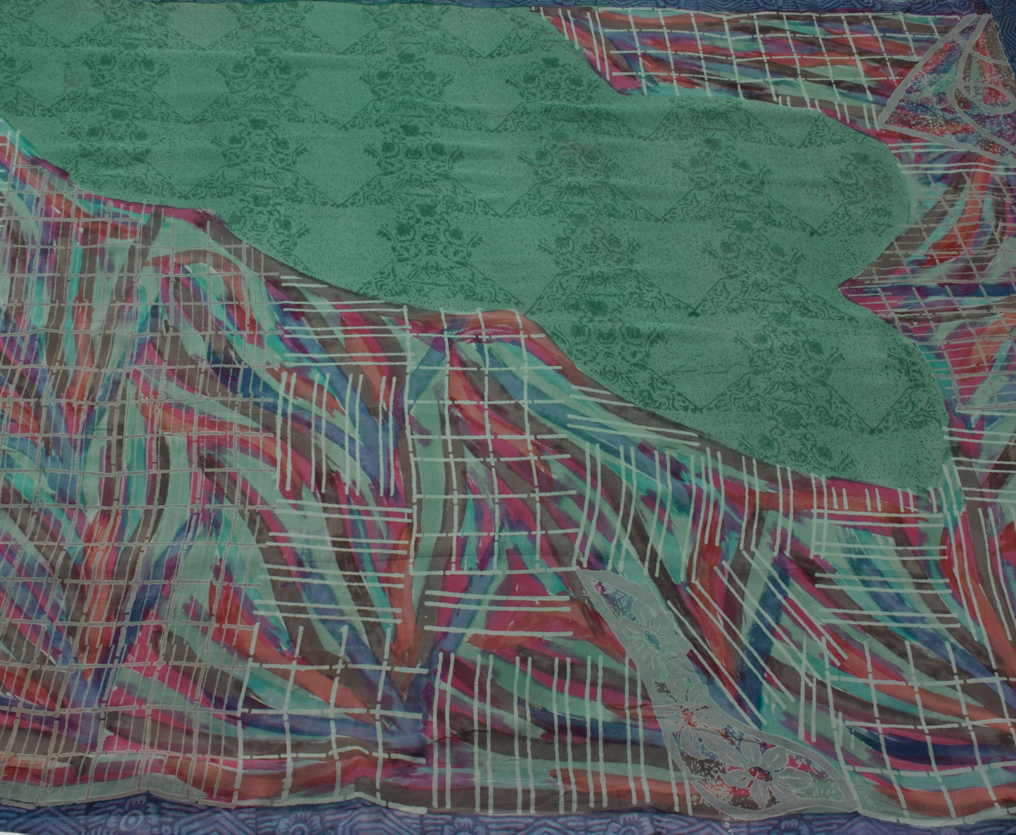 Sushila Vintage Green Saree 100% Pure Georgette Silk Printed 5 Yard Craft Fabric