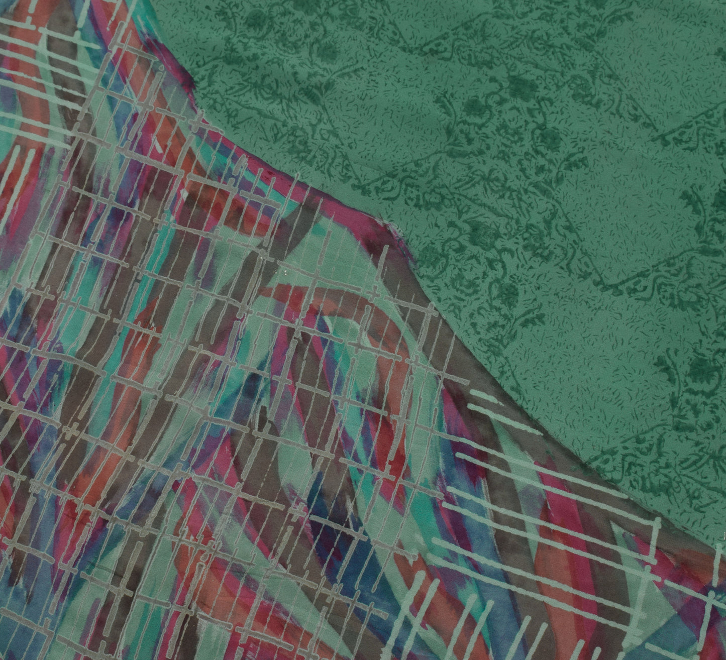 Sushila Vintage Green Saree 100% Pure Georgette Silk Printed 5 Yard Craft Fabric