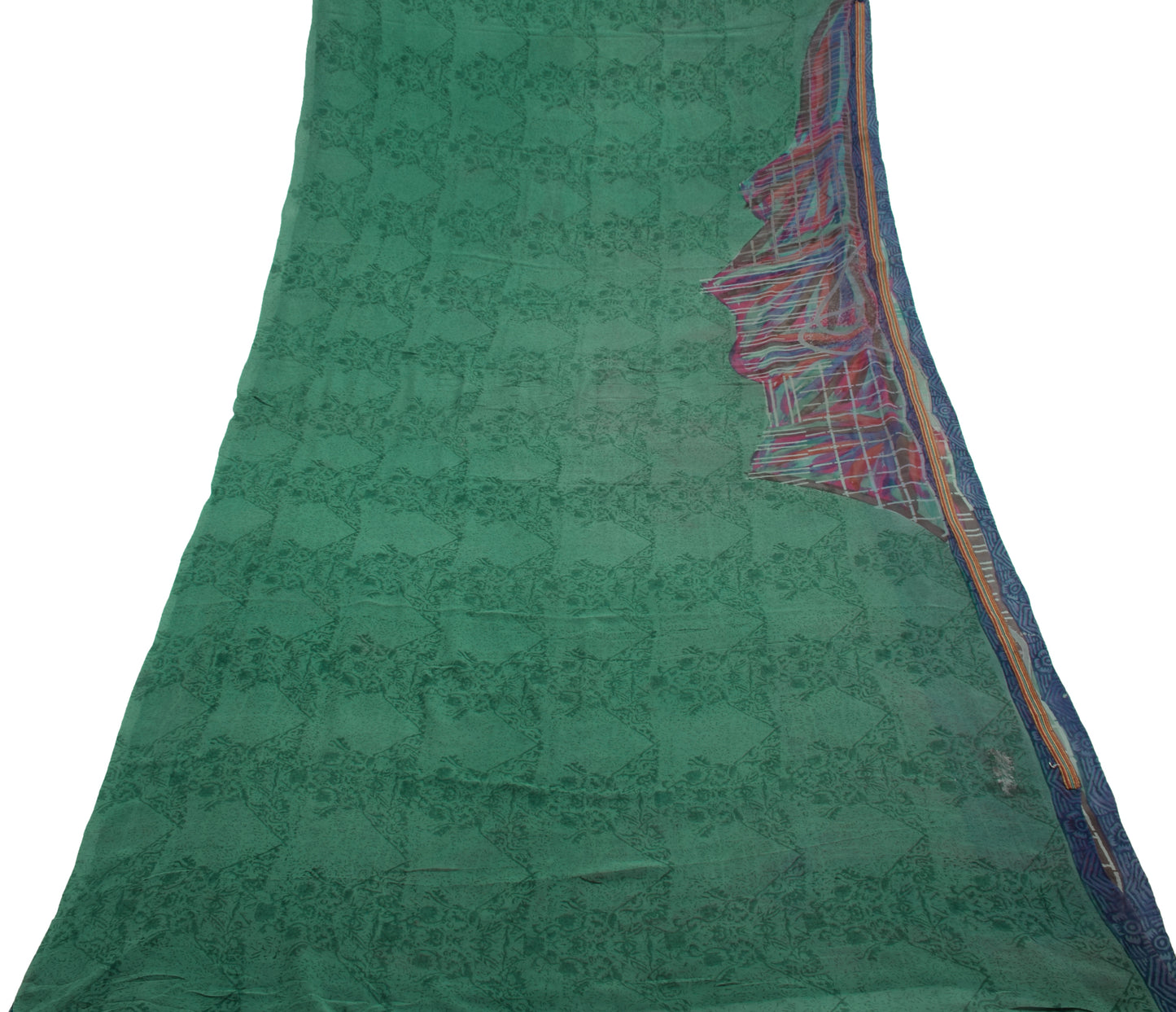 Sushila Vintage Green Saree 100% Pure Georgette Silk Printed 5 Yard Craft Fabric
