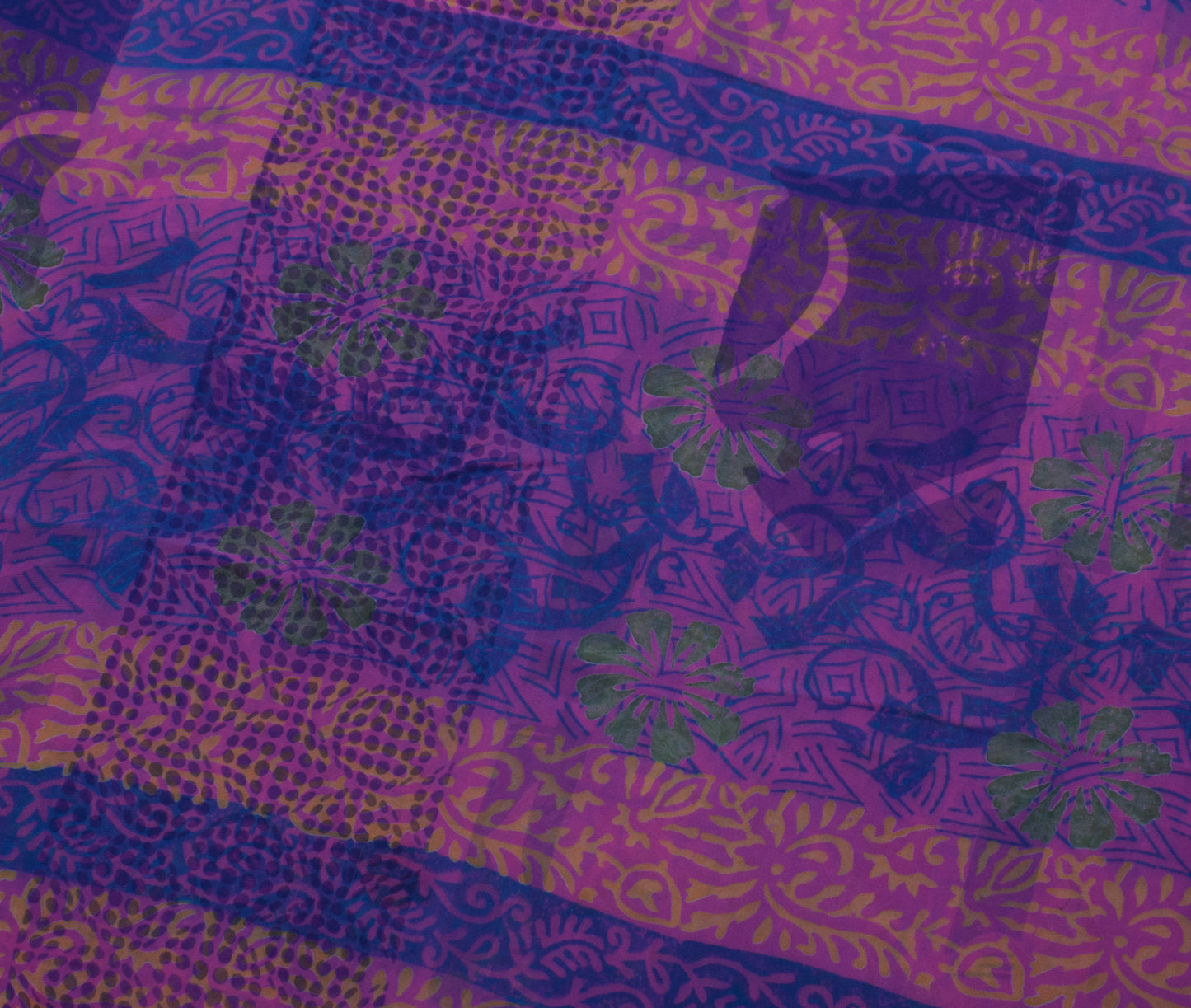 Sushila Vintage Purpl Saree 100% Pure Georgette Silk Printed Floral Craft Fabric