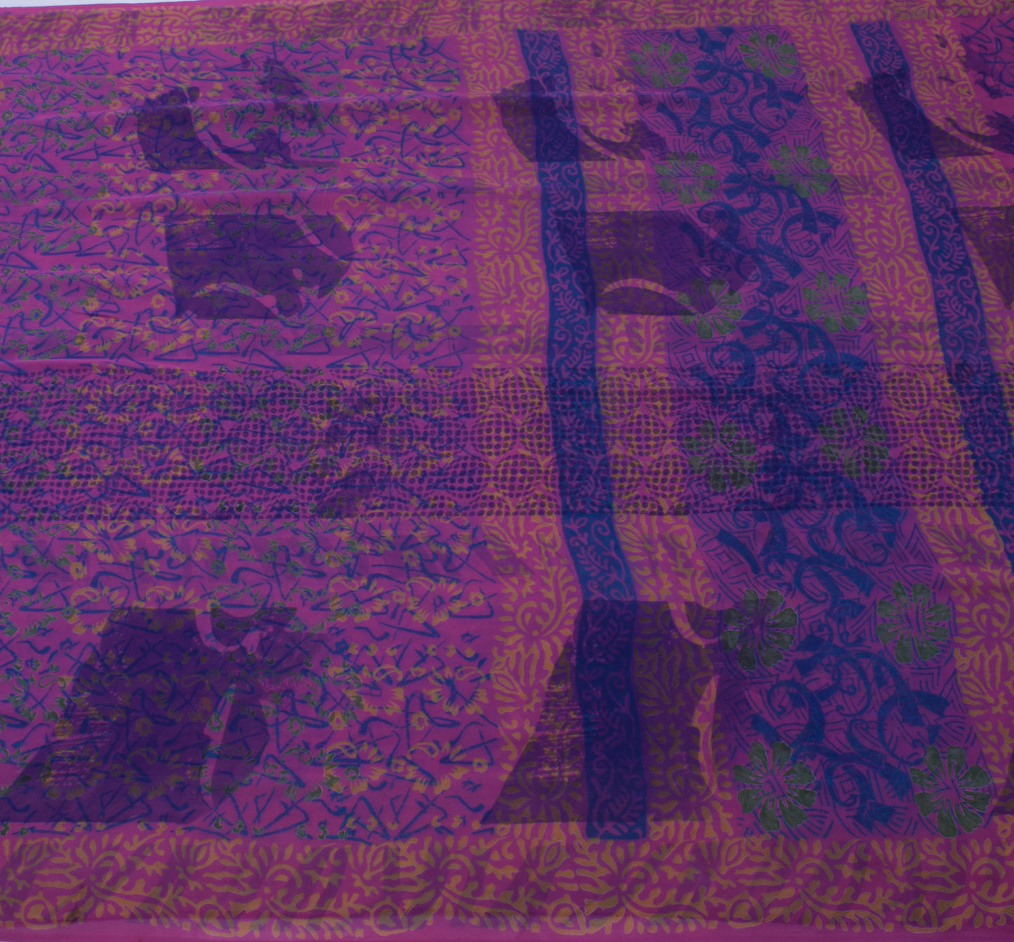 Sushila Vintage Purpl Saree 100% Pure Georgette Silk Printed Floral Craft Fabric