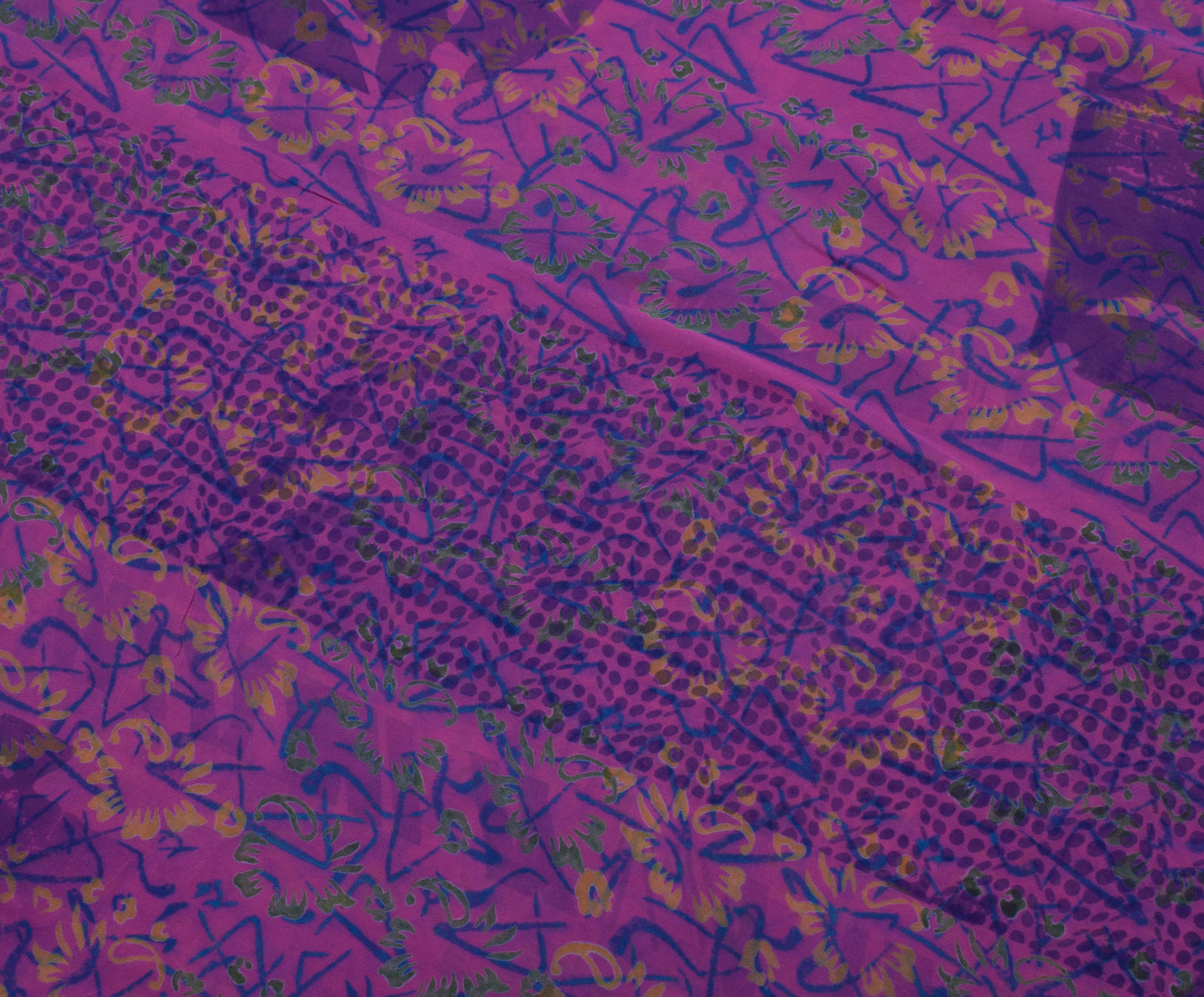 Sushila Vintage Purpl Saree 100% Pure Georgette Silk Printed Floral Craft Fabric