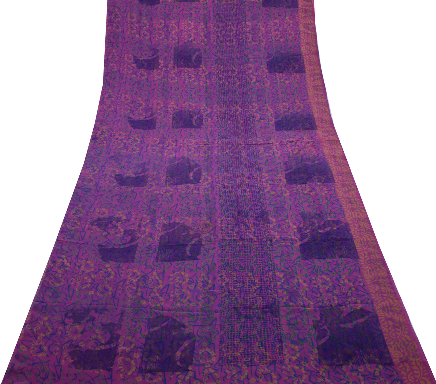 Sushila Vintage Purpl Saree 100% Pure Georgette Silk Printed Floral Craft Fabric