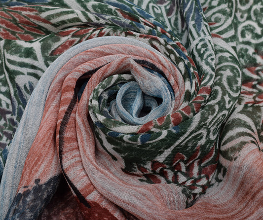 Sushila Vintage Multi-Color Saree 100% Pure Georgette Silk Printed Craft Fabric
