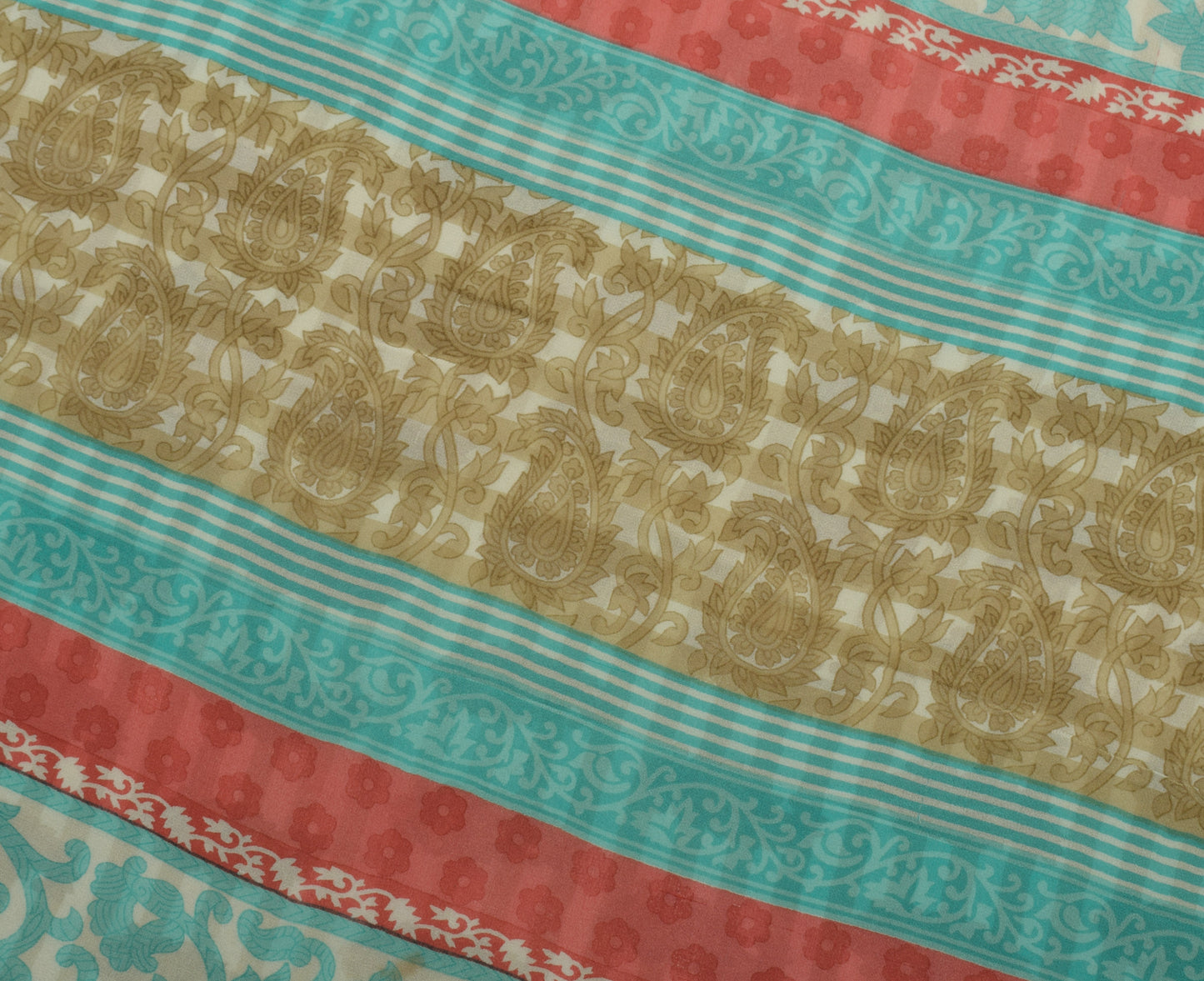 Sushila Vintage Saree 100% Pure Georgette Silk Printed Paisley 5 YD Craft Fabric
