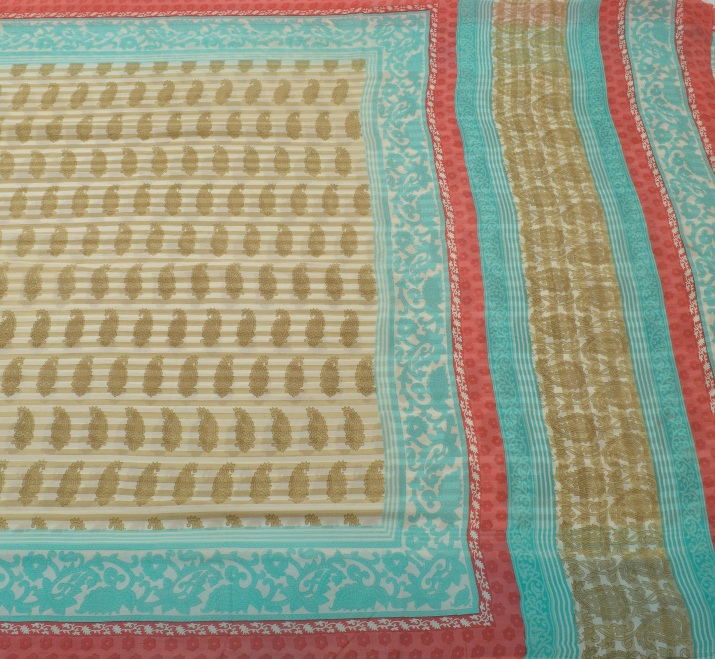 Sushila Vintage Saree 100% Pure Georgette Silk Printed Paisley 5 YD Craft Fabric