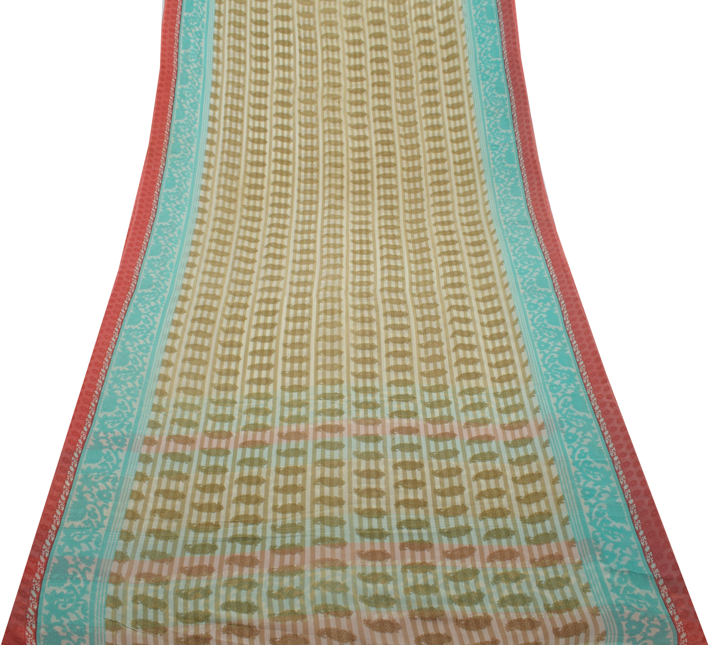 Sushila Vintage Saree 100% Pure Georgette Silk Printed Paisley 5 YD Craft Fabric