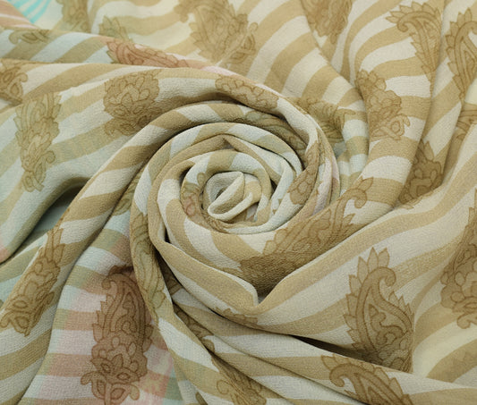 Sushila Vintage Saree 100% Pure Georgette Silk Printed Paisley 5 YD Craft Fabric