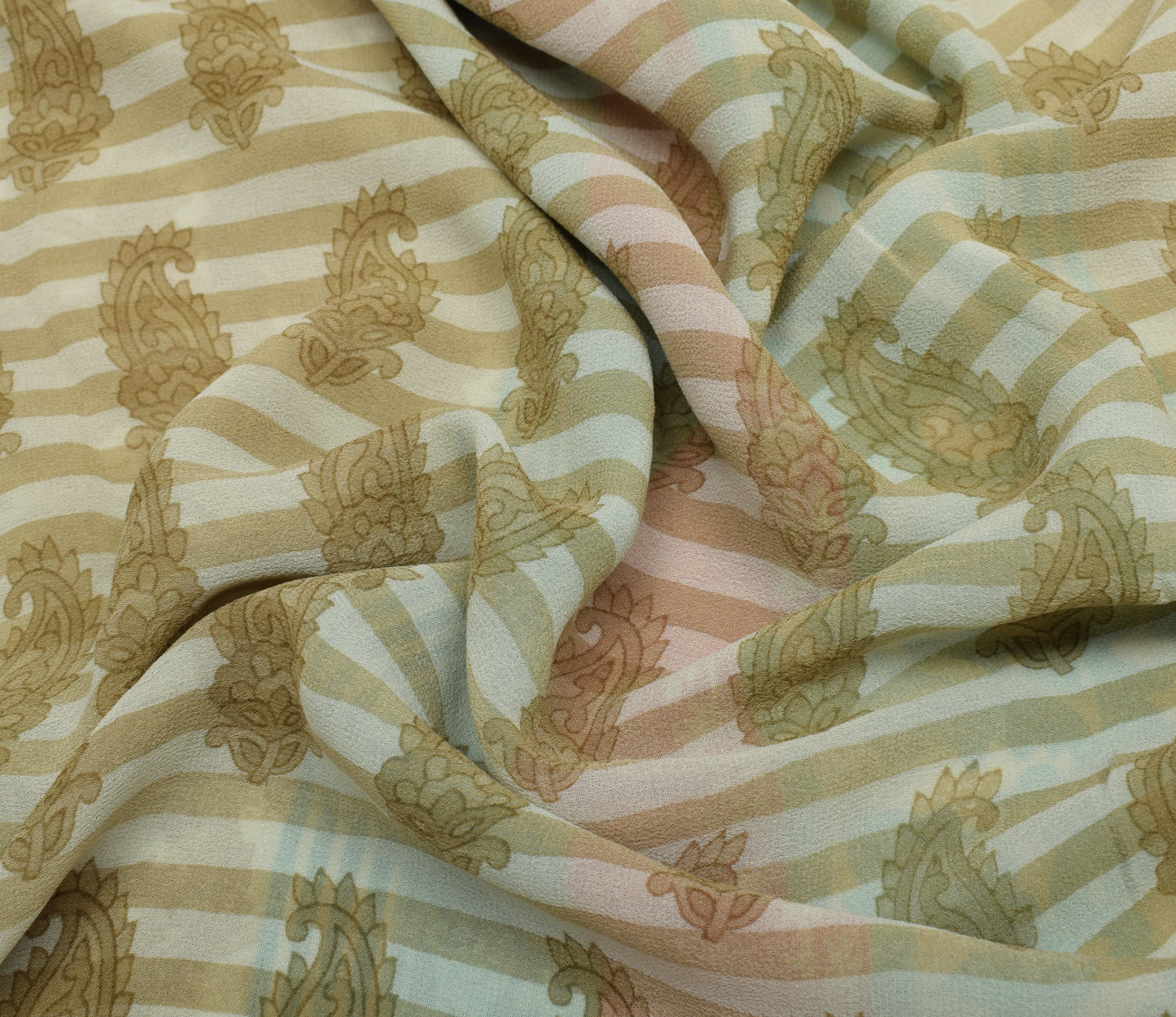 Sushila Vintage Saree 100% Pure Georgette Silk Printed Paisley 5 YD Craft Fabric