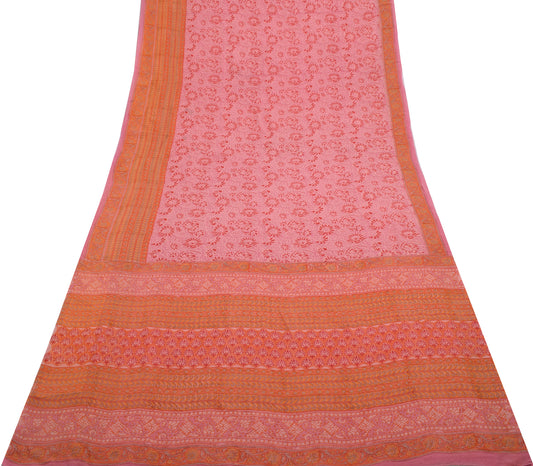 Sushila Vintage Saree 100% Pure Georgette Silk Printed Floral 5 YD Craft Fabric