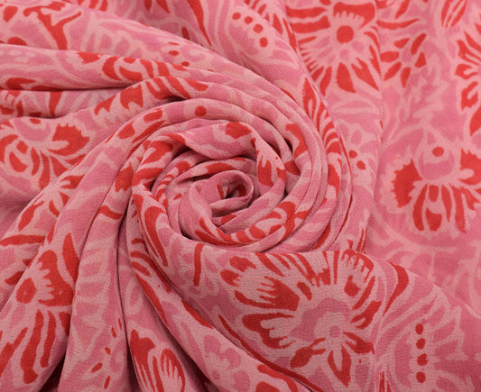Sushila Vintage Saree 100% Pure Georgette Silk Printed Floral 5 YD Craft Fabric