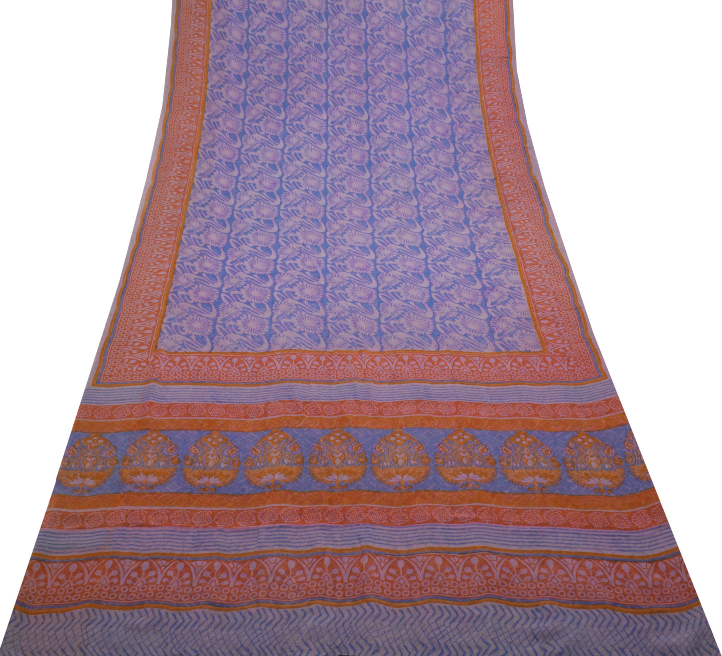 Sushila Vintage Blue Saree 100% Pure Georgette Silk Printed Floral Craft Fabric