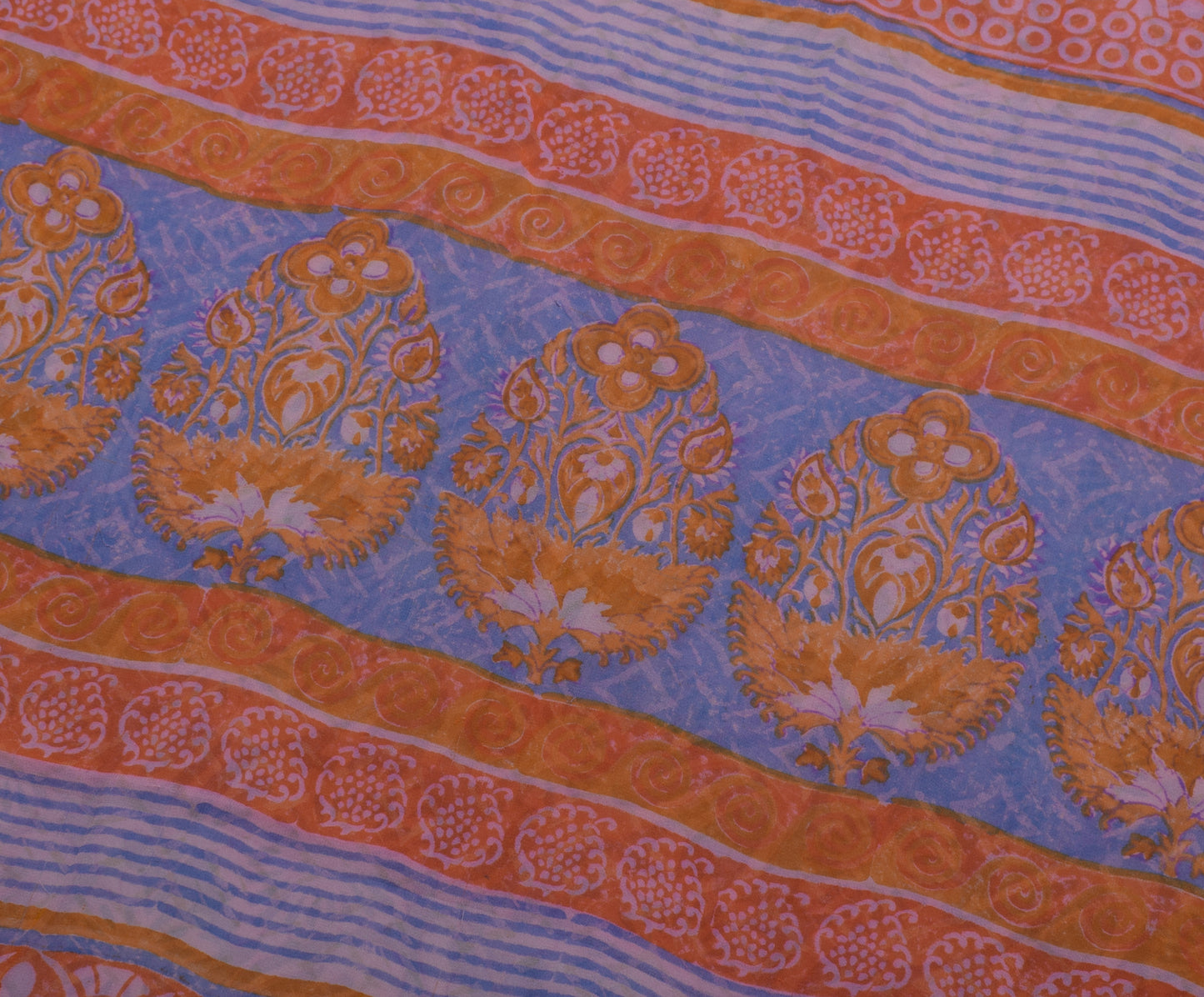 Sushila Vintage Blue Saree 100% Pure Georgette Silk Printed Floral Craft Fabric