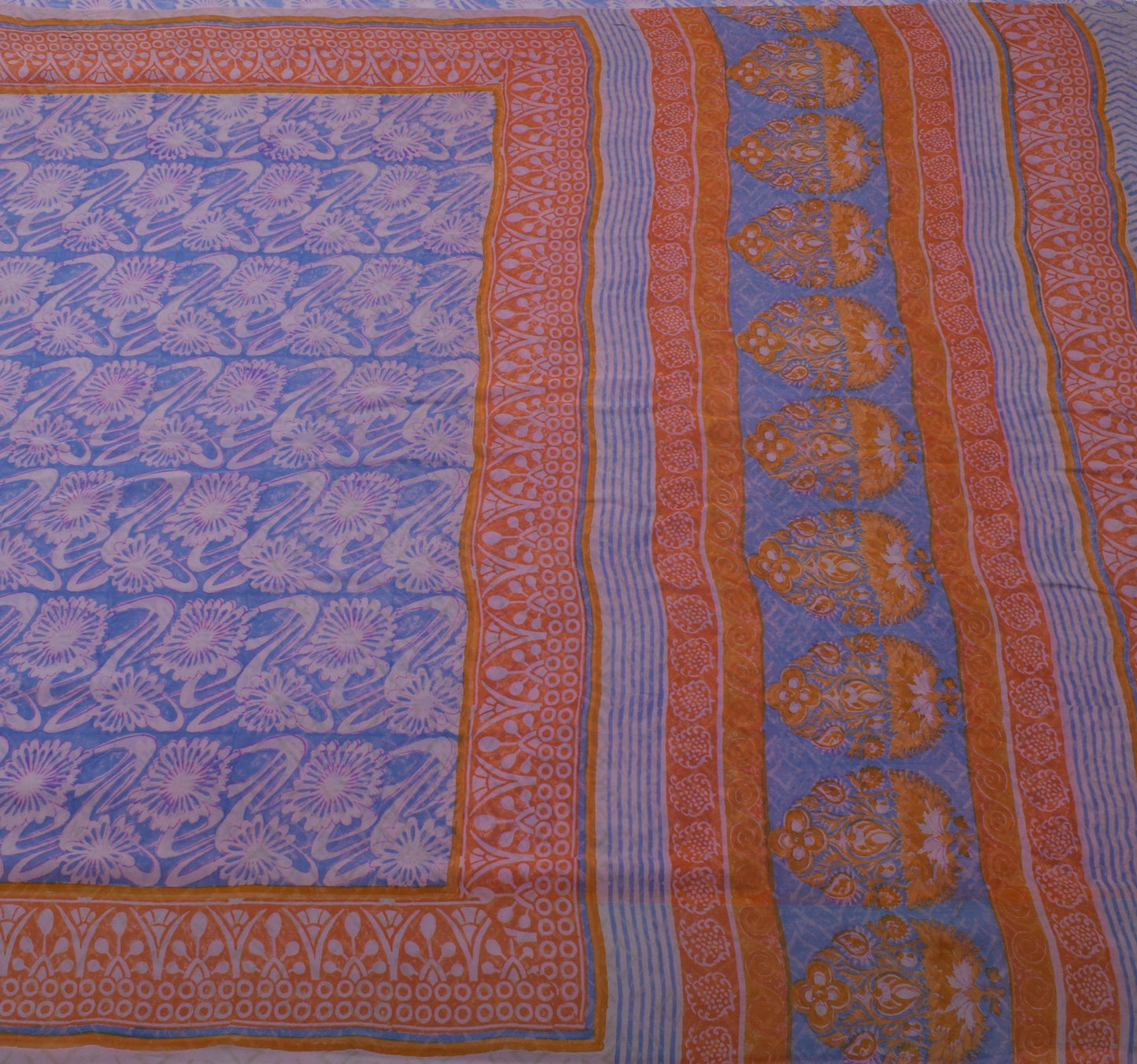 Sushila Vintage Blue Saree 100% Pure Georgette Silk Printed Floral Craft Fabric