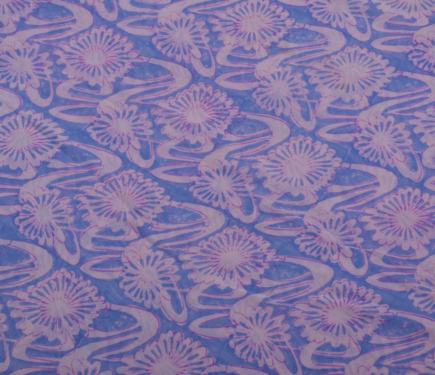 Sushila Vintage Blue Saree 100% Pure Georgette Silk Printed Floral Craft Fabric