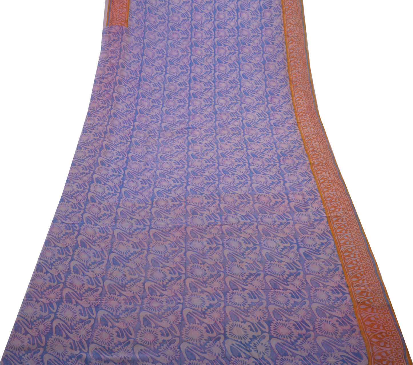 Sushila Vintage Blue Saree 100% Pure Georgette Silk Printed Floral Craft Fabric