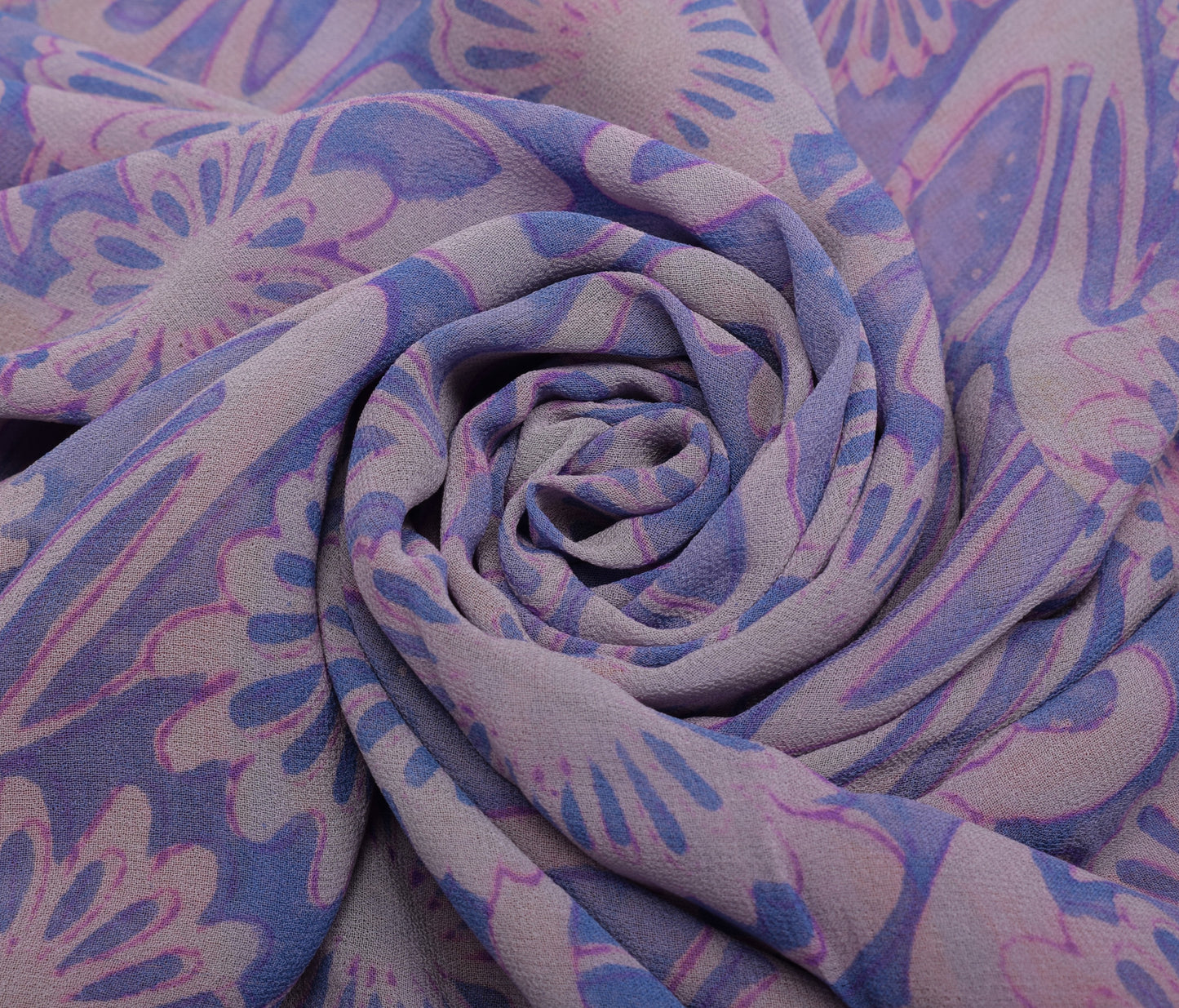 Sushila Vintage Blue Saree 100% Pure Georgette Silk Printed Floral Craft Fabric