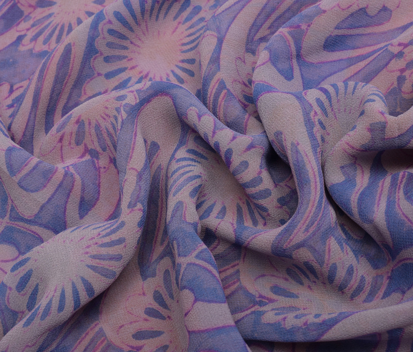 Sushila Vintage Blue Saree 100% Pure Georgette Silk Printed Floral Craft Fabric