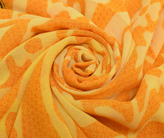Sushila Vintage Mustard Saree 100% Pure Georgette Silk Printed Branded Fabric