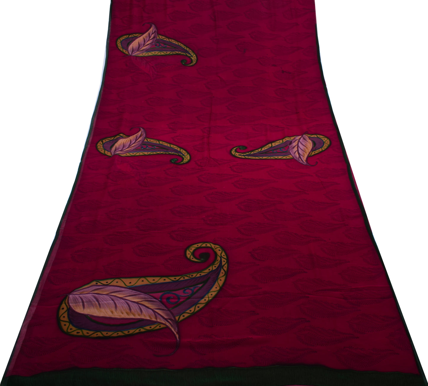 Sushila Vintage Maroon Saree 100% Pure Georgette Silk Printed Paisley Fabric