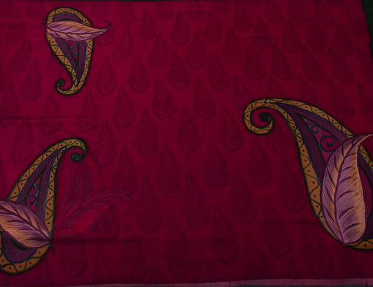 Sushila Vintage Maroon Saree 100% Pure Georgette Silk Printed Paisley Fabric