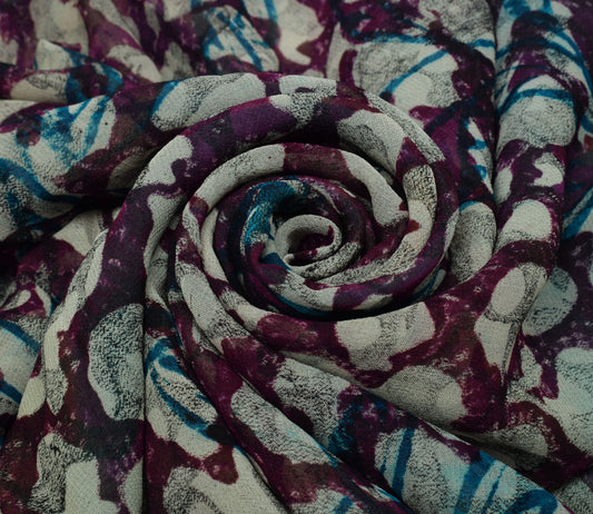 Sushila Vintage Branded Saree 100% Pure Georgette Silk Printed 5 YD Craft Fabric