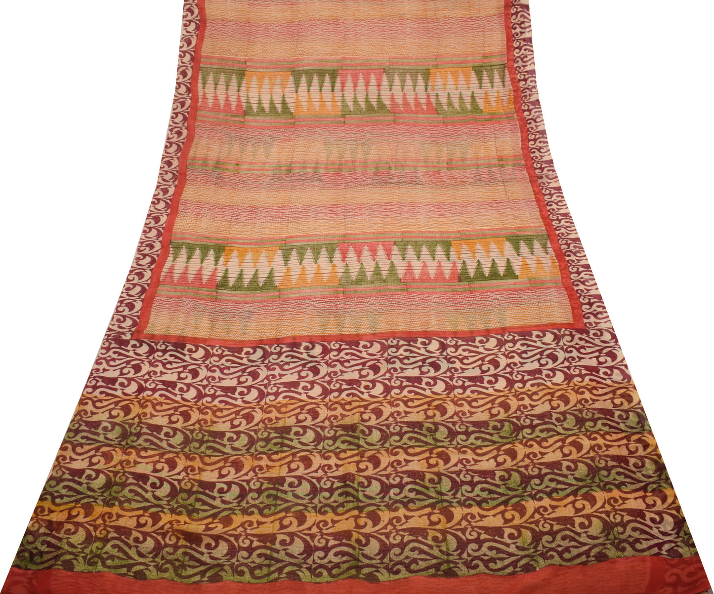Sushila Vintage Indian Saree 100% Pure Georgette Silk Printed 5 YD Craft Fabric