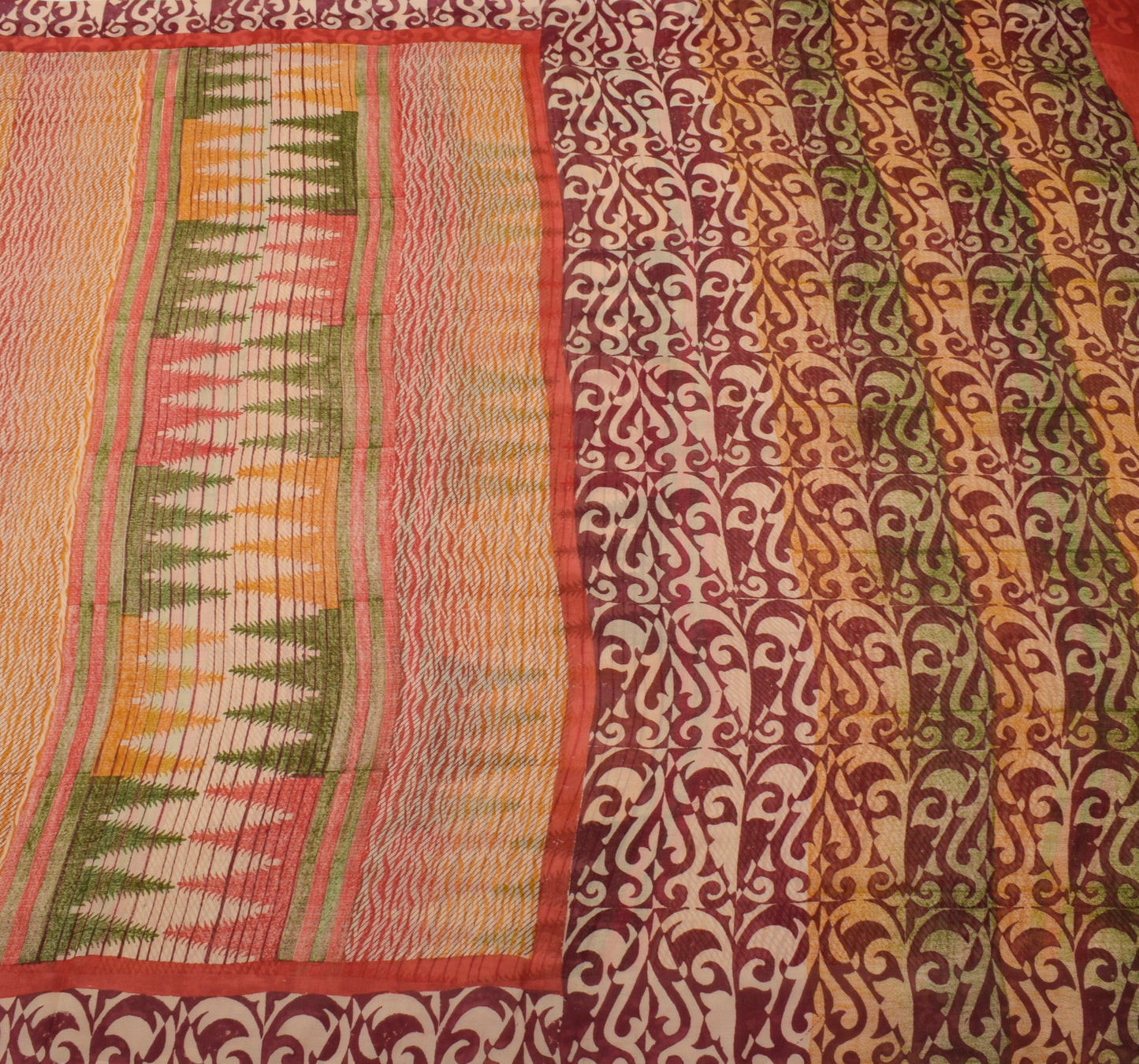 Sushila Vintage Indian Saree 100% Pure Georgette Silk Printed 5 YD Craft Fabric