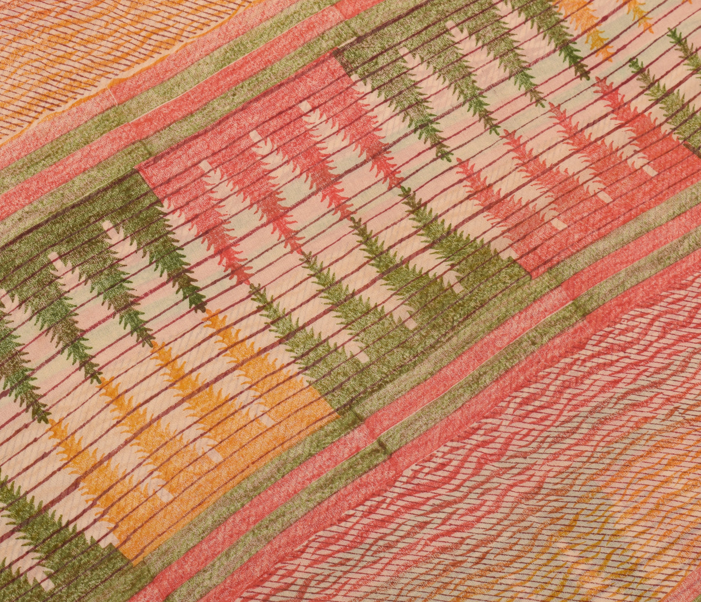 Sushila Vintage Indian Saree 100% Pure Georgette Silk Printed 5 YD Craft Fabric