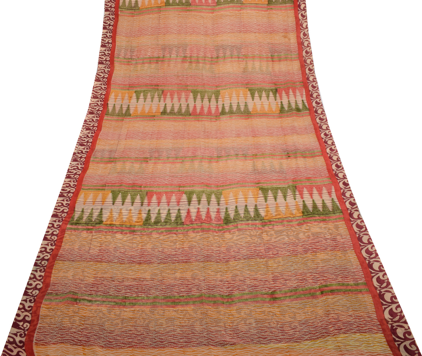 Sushila Vintage Indian Saree 100% Pure Georgette Silk Printed 5 YD Craft Fabric