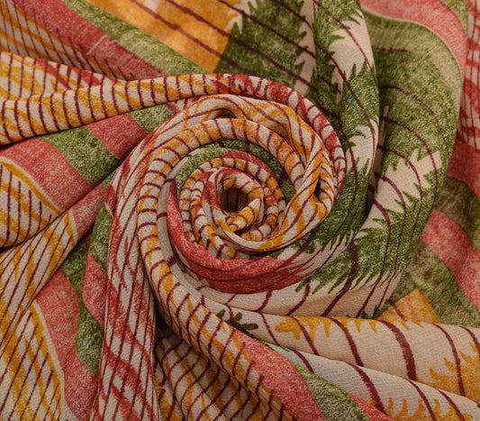 Sushila Vintage Indian Saree 100% Pure Georgette Silk Printed 5 YD Craft Fabric