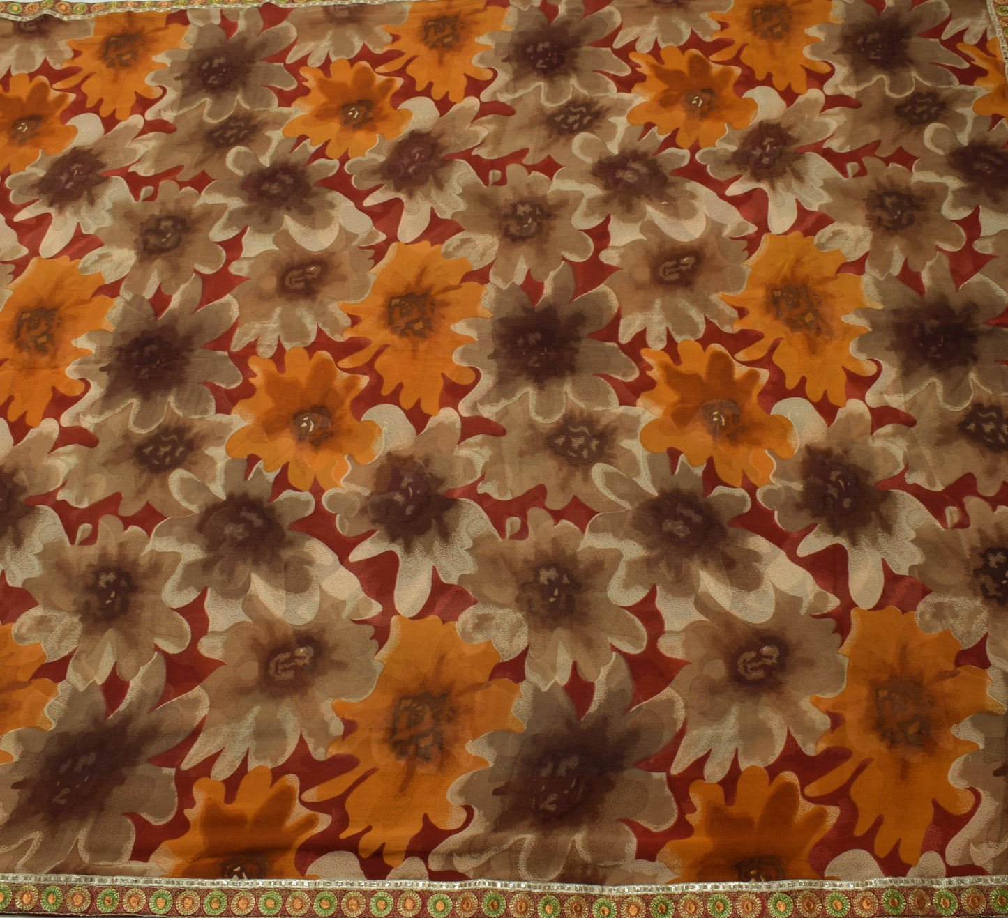 Sushila Vintage Red Saree 100% Pure Georgette Silk Printed Floral Craft Fabric