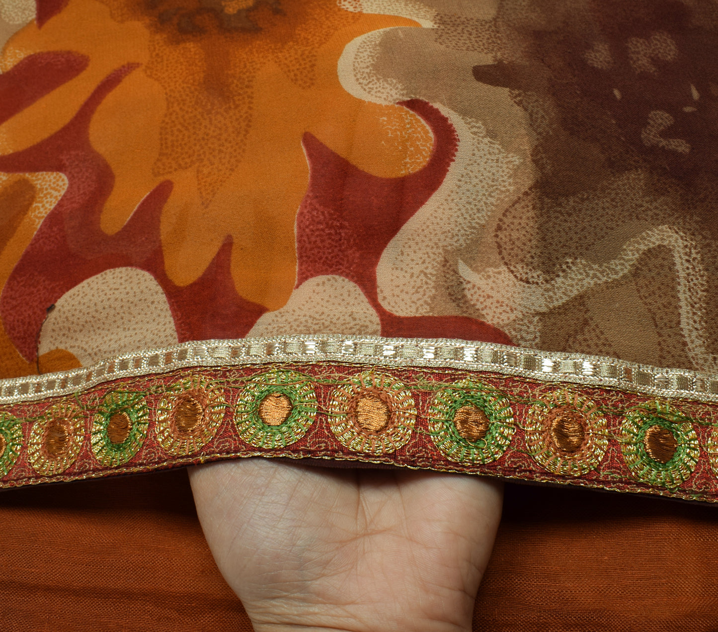 Sushila Vintage Red Saree 100% Pure Georgette Silk Printed Floral Craft Fabric