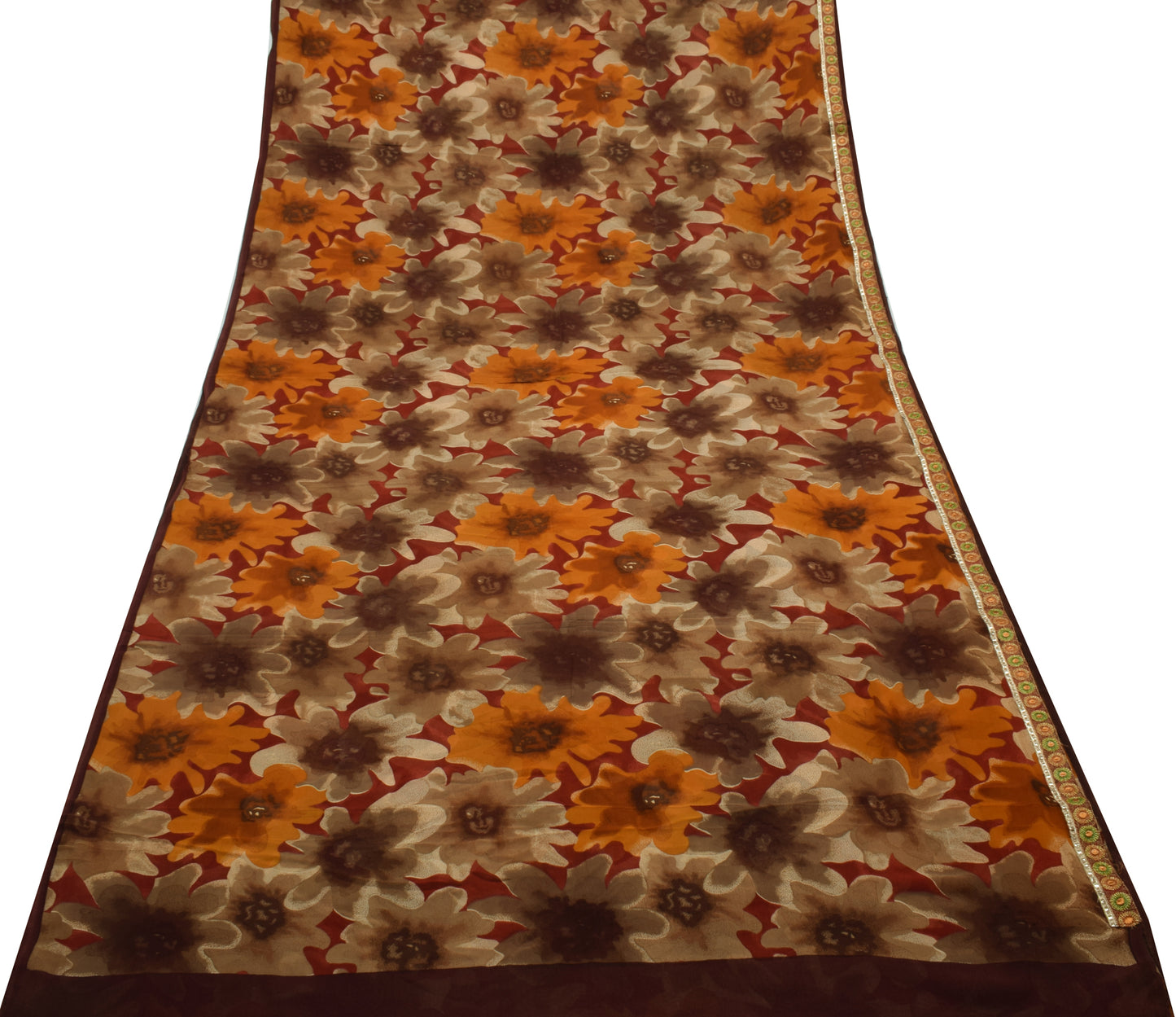 Sushila Vintage Red Saree 100% Pure Georgette Silk Printed Floral Craft Fabric