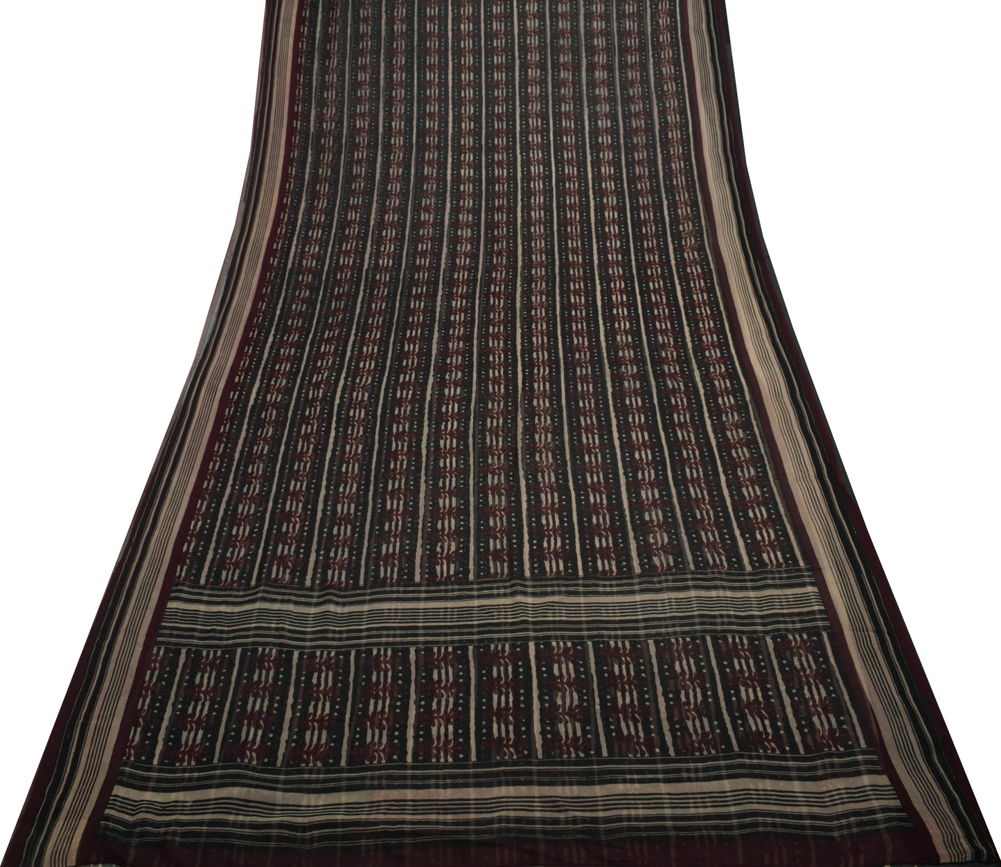 Sushila Vintage Black Saree 100% Pure Georgette Silk Printed 5 Yard Craft Fabric