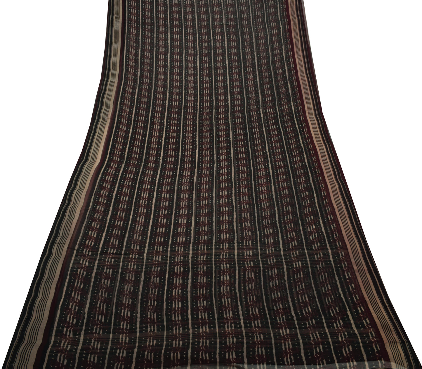 Sushila Vintage Black Saree 100% Pure Georgette Silk Printed 5 Yard Craft Fabric