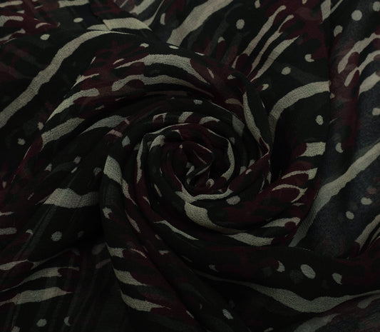 Sushila Vintage Black Saree 100% Pure Georgette Silk Printed 5 Yard Craft Fabric