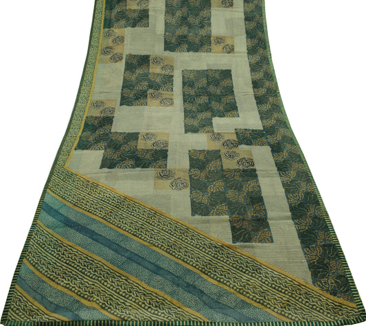 Sushila Vintage Saree 100% Pure Georgette Silk Printed Floral 5 YD Craft Fabric