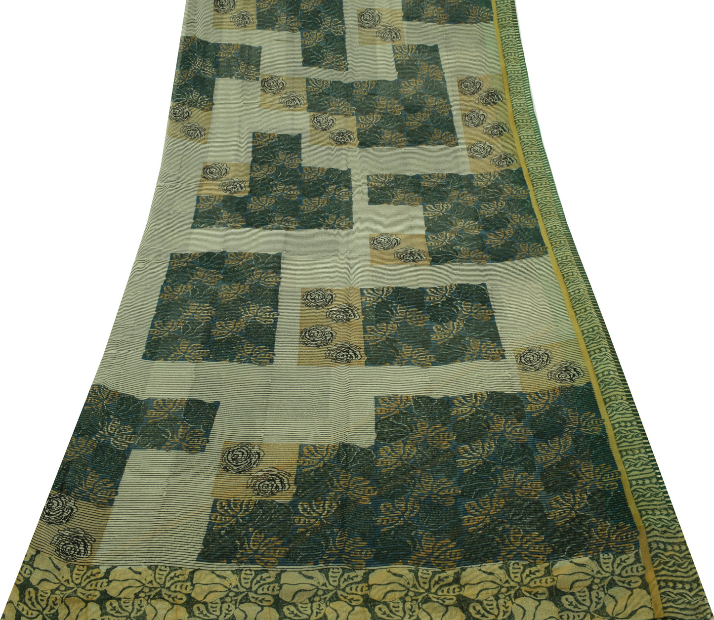 Sushila Vintage Saree 100% Pure Georgette Silk Printed Floral 5 YD Craft Fabric