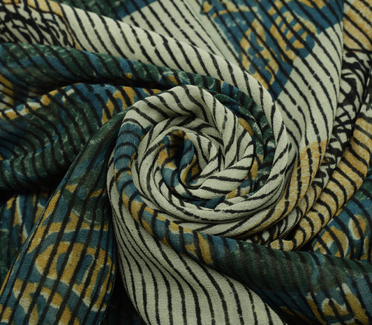 Sushila Vintage Saree 100% Pure Georgette Silk Printed Floral 5 YD Craft Fabric