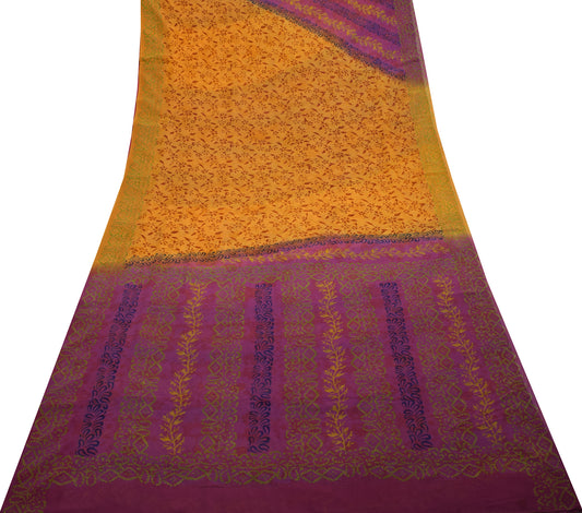 Sushila Vintage Mustard Saree 100% Pure Georgette Silk Printed Floral Fabric