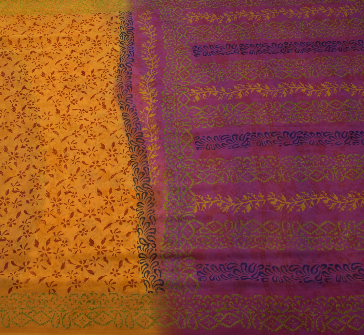 Sushila Vintage Mustard Saree 100% Pure Georgette Silk Printed Floral Fabric