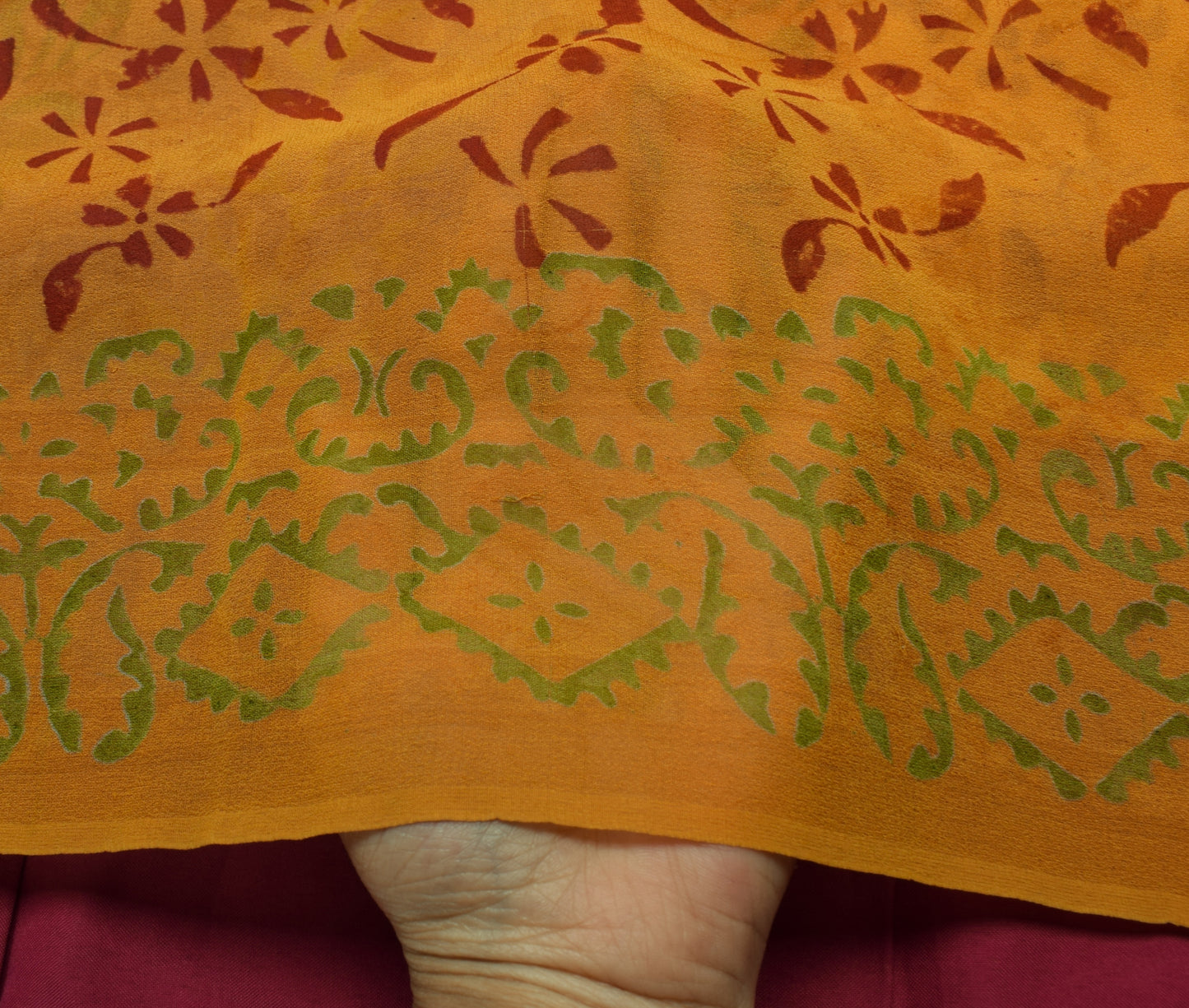 Sushila Vintage Mustard Saree 100% Pure Georgette Silk Printed Floral Fabric