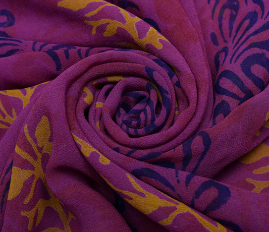 Sushila Vintage Mustard Saree 100% Pure Georgette Silk Printed Floral Fabric