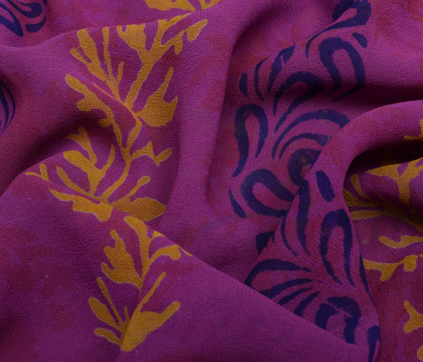Sushila Vintage Mustard Saree 100% Pure Georgette Silk Printed Floral Fabric