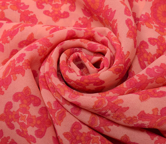 Sushila Vintage Peach Branded Saree 100% Pure Georgette Printed Floral Fabric