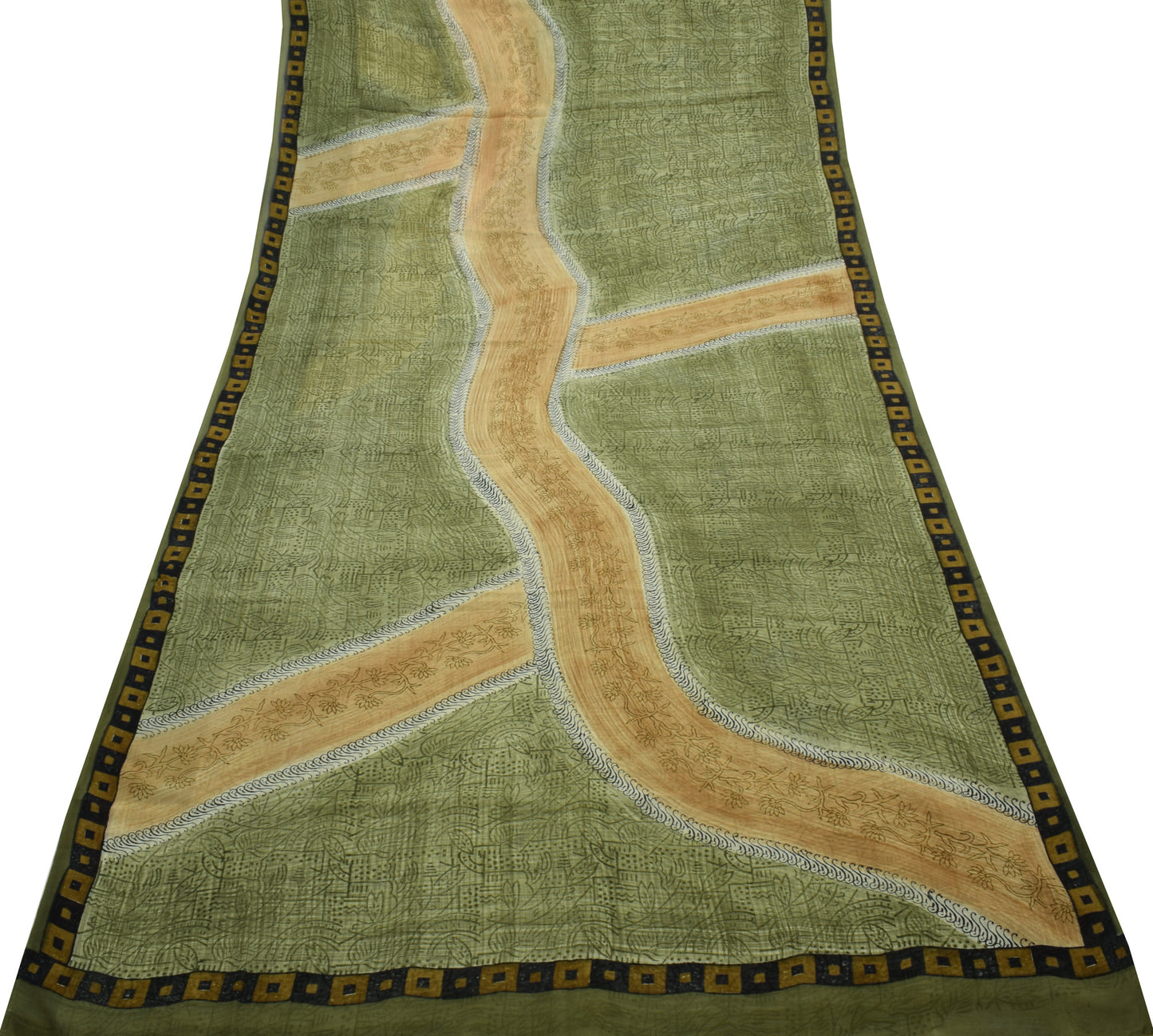 Sushila Vintage Green Saree 100% Pure Georgette Silk Printed Floral Craft Fabric